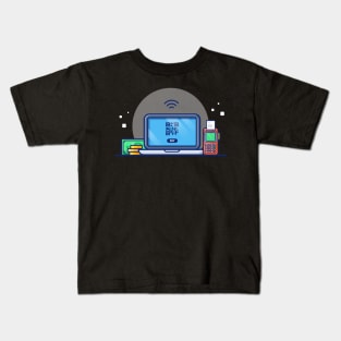 Laptop With Electronic Data Capture, receipt, And stack Money Cartoon Kids T-Shirt